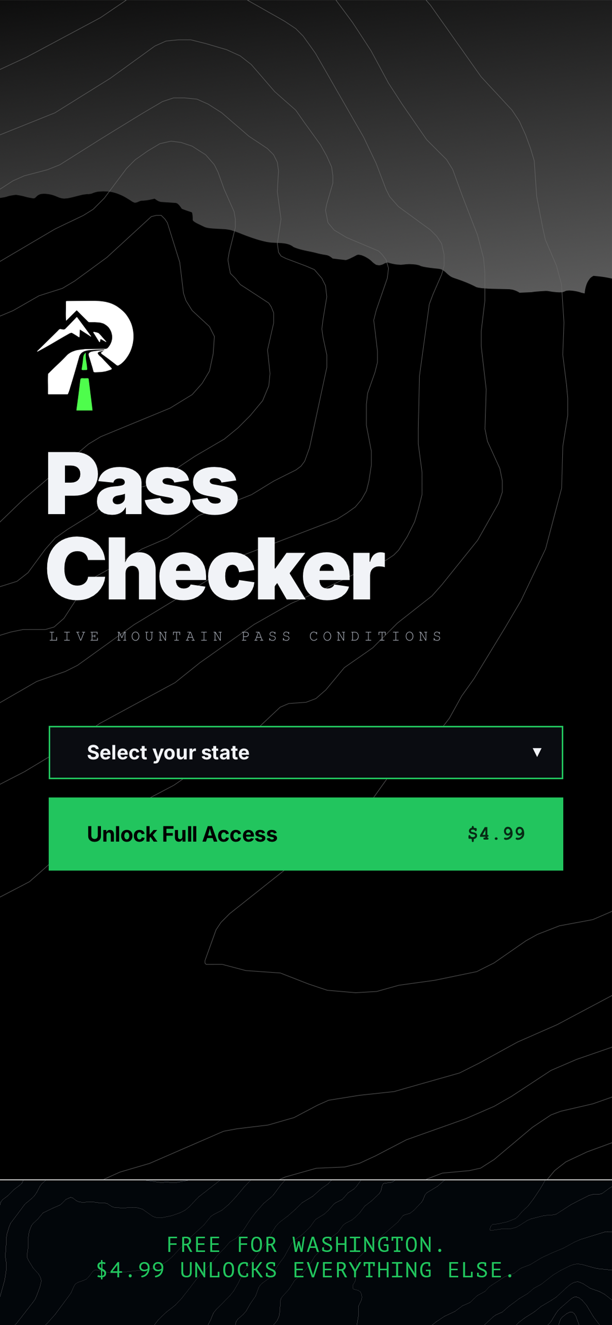 Pass Checker landing page on first launch
