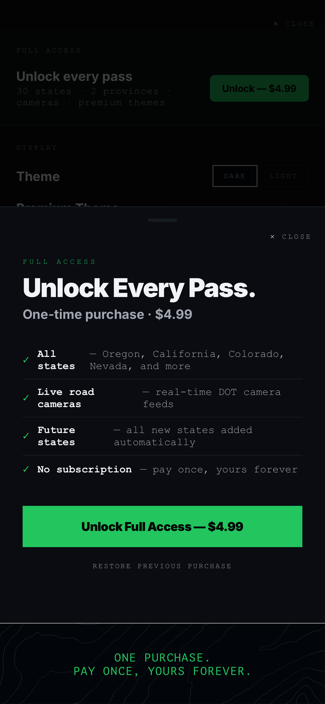 One-time $4.99 unlock — no subscription, no ads