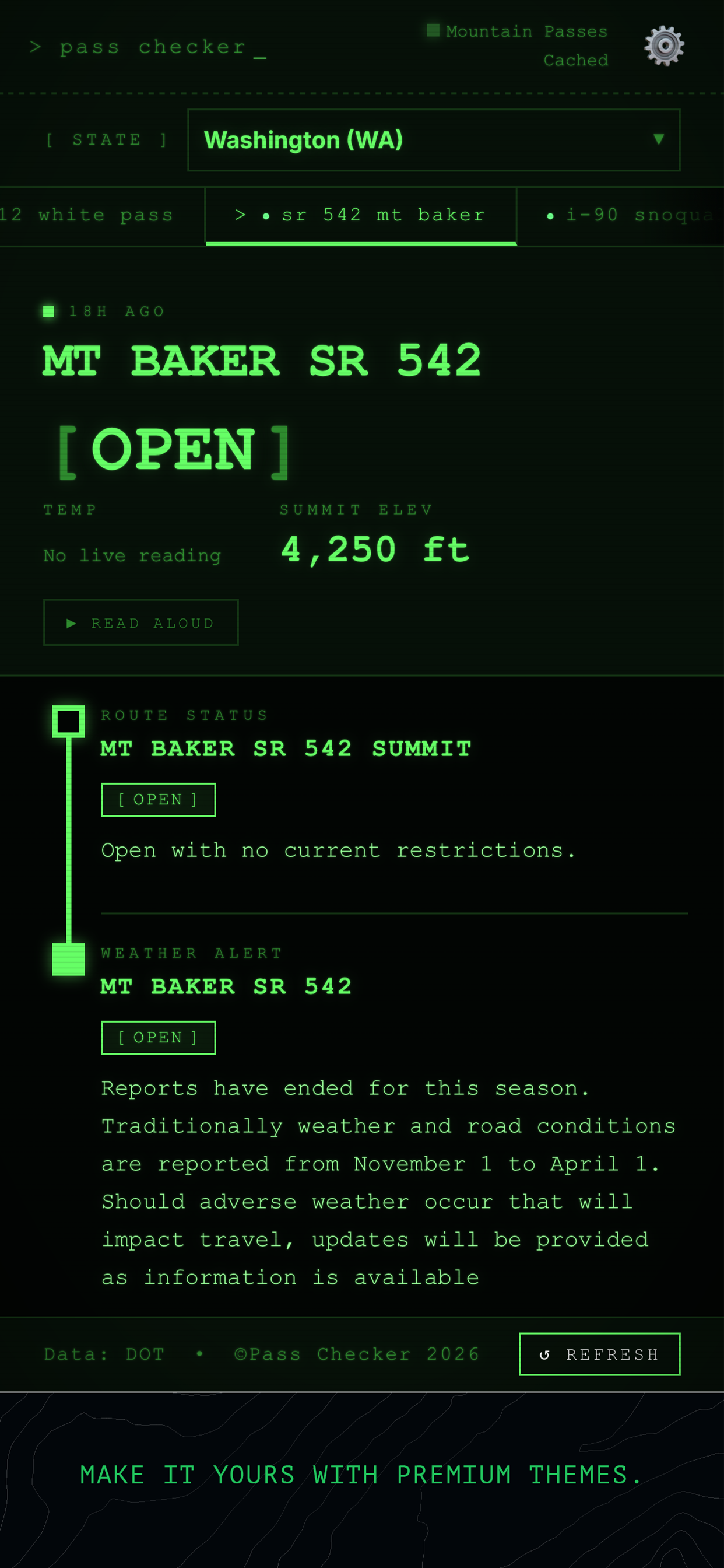 Mt Baker in the phosphor green terminal theme